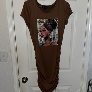 Brown Graphic Midi Dress with Queen